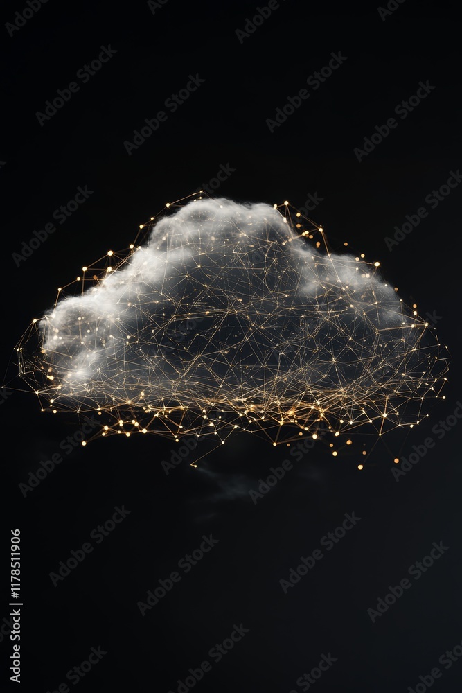 Poster abstract cloud network with data connections on dark background for technology and innovation concep