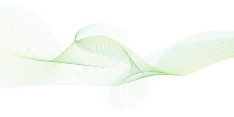 Wavy flow of green lines Abstract vector blue transparent wave background