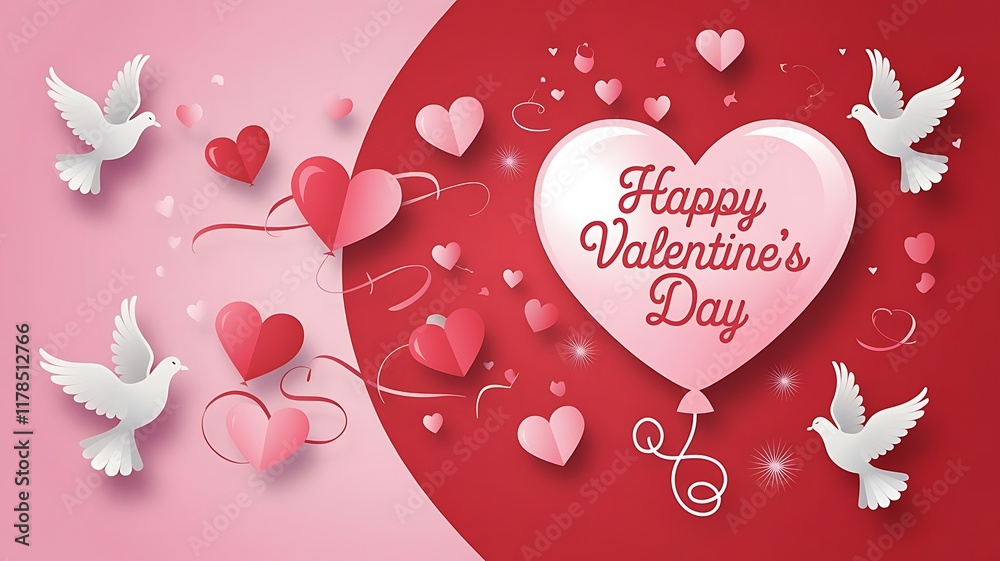 Fototapete valentines day background with heart pattern and typography of happy valentines day text . vector il
