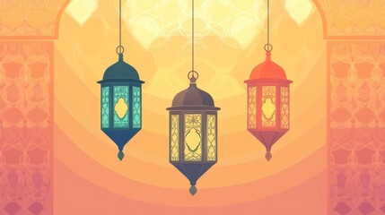 Modern Flat Islamic Lantern Vector