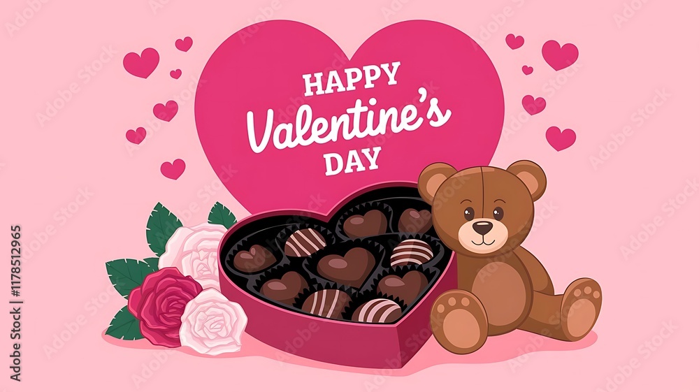 Fototapete valentines day background with heart pattern and typography of happy valentines day text . vector il