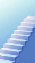 Abstract image of a white staircase on a gradient blue background, representing progress and ascension in a minimalist style.