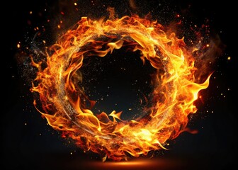 Fototapeta premium Fiery Circle, Glowing Embers, Sparks, Rule of Thirds, Abstract Art, Black Background
