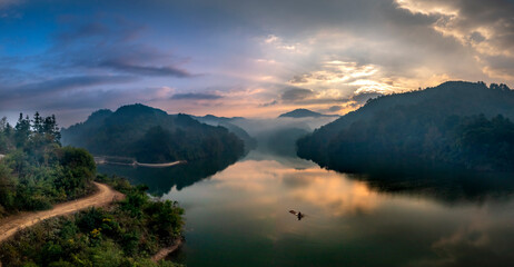 Sunrise on Ban Viet Lake in Cao Bang Province, Vietnam
