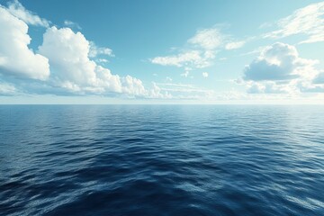 Fototapeta premium Expansive ocean view with calm water and cloudy blue sky during daytime