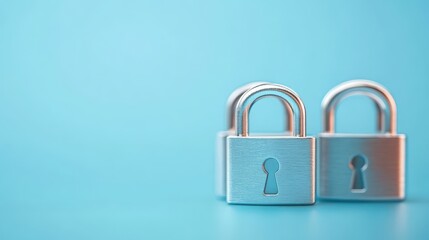 Naklejka premium Enhanced security, three padlocks on a blue background symbolizing protection and privacy