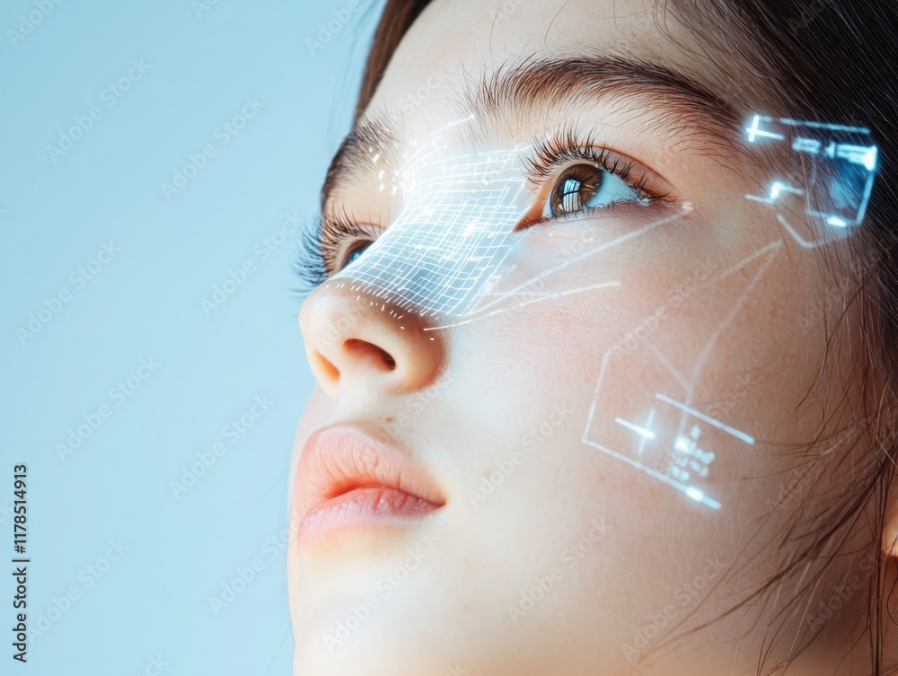 Poster digital identity verification strategy futuristic facial recognition technology urban setting tech-d