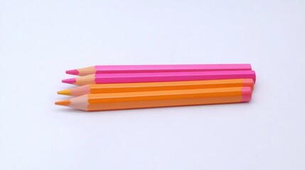 Fototapeta premium Vibrant Pink and Orange Colored Pencils on White Background