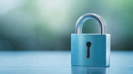 Fototapeta premium Closeup of padlock on table, symbolizing security, protection and peace of mind