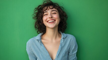 Obraz premium Photo of a smiling young woman posing happily.