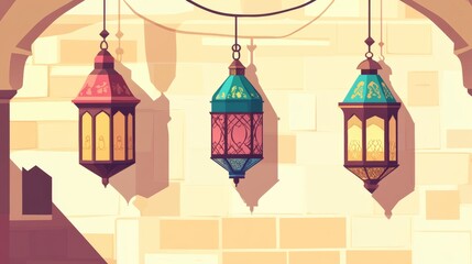 Modern Flat Islamic Lantern Vector