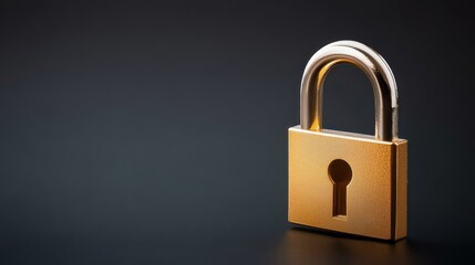 Naklejka premium Golden padlock on black, symbolizing digital security, data protection and privacy in the online world