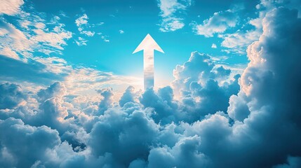Fototapeta premium A blue cloud sky with an arrow pointing forward