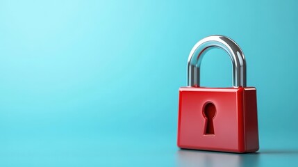Fototapeta premium Red padlock on blue background, a symbol of security, protection and data privacy in the digital age