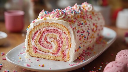 Roll cake filled with creamy frosting