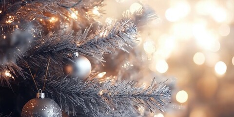 Frosted Christmas Tree with Silver Ornaments