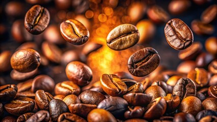 Fototapeta premium Flying Roasted Coffee Beans - Macro Studio Shot - Healthy Organic Coffee