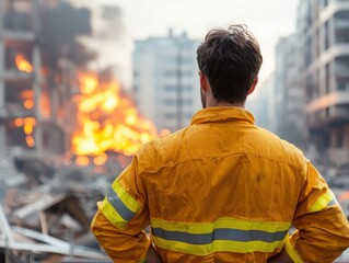 Obraz premium Disaster response efforts urban area emergency services crisis environment overhead view community resilience concepts