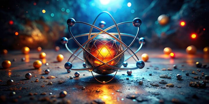 Low Light Atom Geometry: Abstract Brush Stroke Art, Geometric Atomic Shapes, Dark Artistic Painting