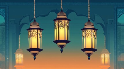 Modern Flat Islamic Lantern Vector