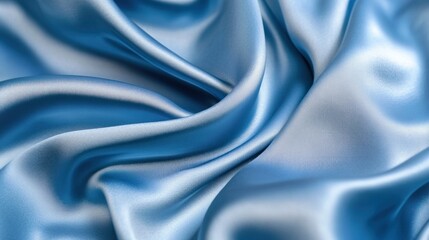 Smooth, elegant blue silk fabric with soft folds and waves, luxurious texture.