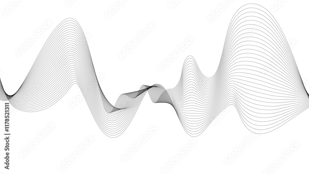 Wall mural abstract vector background with black wavy lines. abstract black lines wave curve motion on white ba