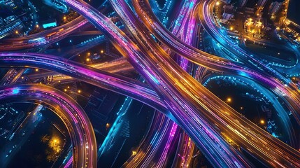 Night Highway Interchange, Aerial View