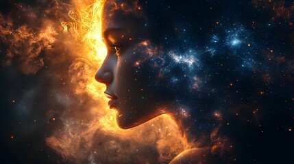 Dramatic Composite Portrait Split Between Day and Night Luminance