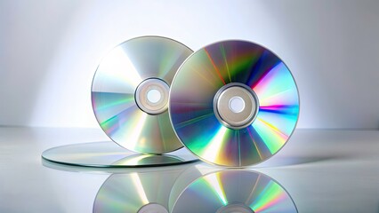 Minimalist CD and DVD Photography with Clean Lines and Soft Shadows, Showcasing Disc Art and Reflections in a Simplistic, Modern Style for Digital and Physical Media Enthusiasts