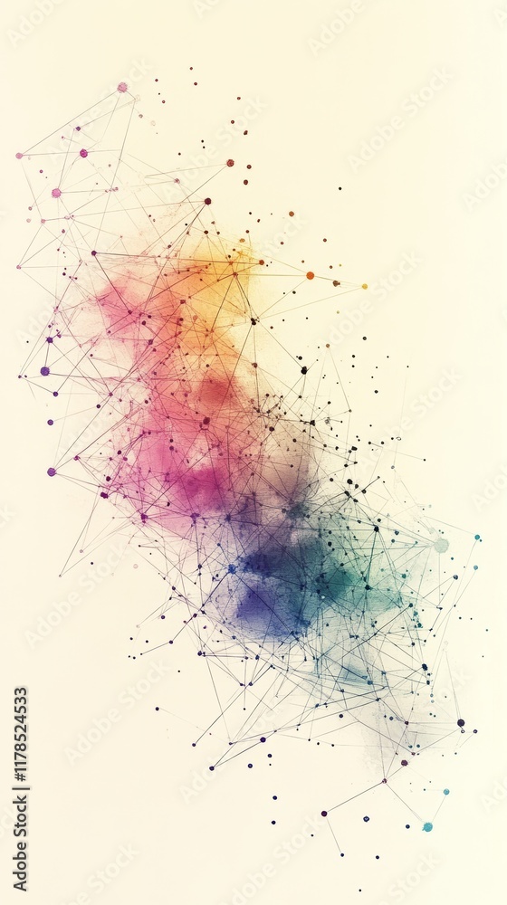 Poster this abstract watercolor design features a network of data points in soft gradient colors. perfect f