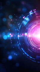 Futuristic digital abstract with glowing circles and lights