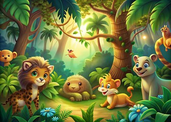 Naklejka premium animals in the forest brochures, flyers, magazines, any brandings, banners, headers, presentations, and wallpaper backgrounds