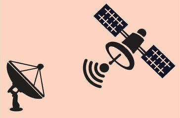 Communications or space satellite. Modern day telecommunication and wireless internet concept. Editable, EPS 10. Easy to change color, size or manipulate. Dish and antenna.