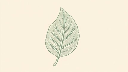 Obraz premium Detailed illustration of a single, light green leaf with prominent veins, isolated on a beige background.