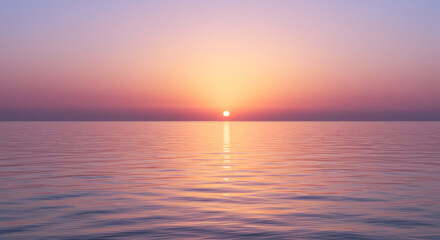 Serene Sunset over Calm Ocean Waters Peaceful Pink and Orange Hues at Dawn