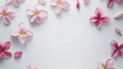 Obraz premium Beautiful Plumeria flowers on a white backdrop, leaving generous room for text or other design elements