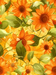 Vibrant sunflower floral pattern digital art bright background nature close-up colorful design for home decor