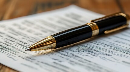 Fototapeta premium Electronic funds transfer document with pen on table 