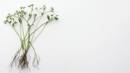 Obraz premium Botanical depiction of water dropwort with roots, presented on a clean white background with room for text or design.