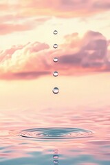 Water Drops Falling on Calm Water at Sunset