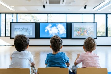 Interactive learning experience for children educational technology program classroom environment modern learning space engaging viewpoint innovative concepts