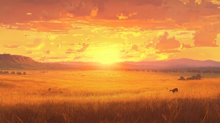 Obraz premium Tranquil Sunset Over Vast Savanna