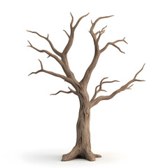 Obraz premium A digitally crafted 3D representation of a dead tree, its skeletal branches reaching skyward in a hauntingly beautiful display. The rugged trunk and intricate detailing of the bark textures create an