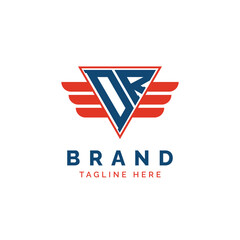 Fototapeta premium Patriotic DR Logo Initials. Letter DR Winged Logo. Red and Blue Triangle DR with Wing for Aviation, Delivery Services, Sports, Military and Security Agencies