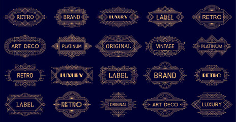 Vintage art deco golden frames and borders, geometric ornament labels with a classic, sophisticated appeal. Vector set of decorative Victorian style luxury frames, elegant, old antique bordering