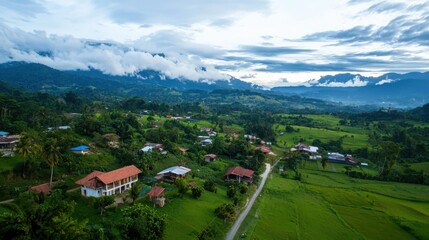 Environmental monitoring overview rural landscape drone photography mountain region aerial perspective sustainable practices
