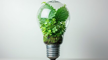 Green Energy Concept: Plants Growing Inside a Light Bulb