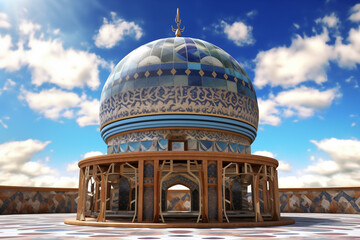 Obraz premium Majestic Mosque with Large Dome and Arched Entrances Under Clear Blue Sky. Ai generative
