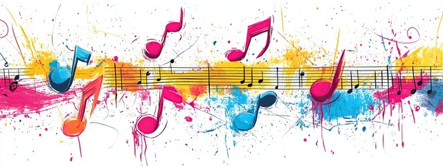 Fototapeta premium Colorful Party Celebration with Music Notes Isolated on White Background