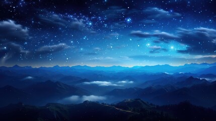 A fantastical starry night with glowing stars 